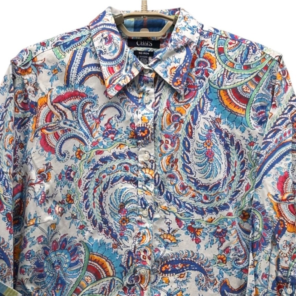 Chaps Paisley Button Up Shirt‎ Blue 1X - Picture 3 of 13